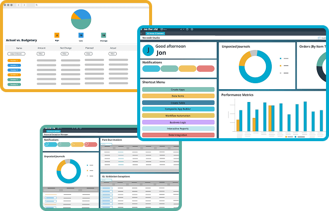 Graphic of various Nextworld platform demo screens Graphic of various Nextworld platform demo screens