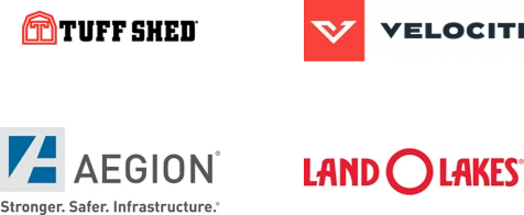 Logos of Category Leaders Tuff Shed, Velociti, Aegion, Land O Lakes Logos of Category Leaders Tuff Shed, Velociti, Aegion, Land O Lakes